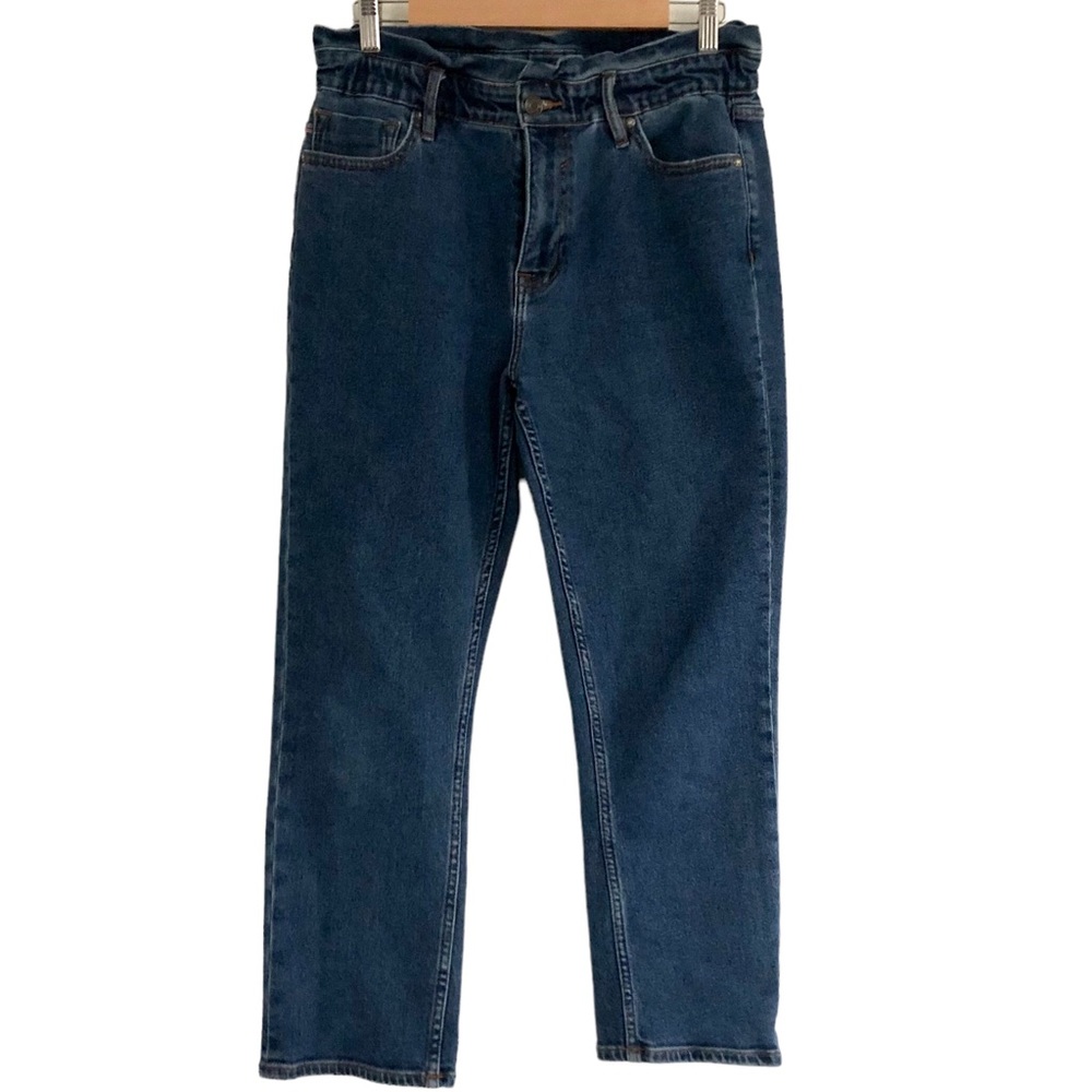 Vigoss Women’s Stevie High Rise Ruffle Waist Straight Crop Jeans, Dark Wash 29